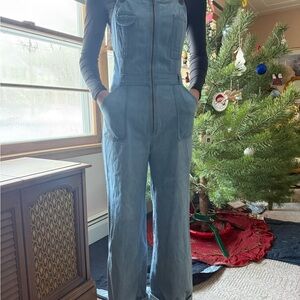 Vintage 70s zip front denim overalls flare leg 1970s jumpsuit bell bottoms